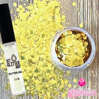 GetGlitterBaby® - Gouden Biologische / Biologisch afbreekbare Chunky Festival Glitters voor Lichaam en Gezicht Jewels / Biodegradable Face Body Glittergel - Goud / Gold en Glitter Gel HuidLijm