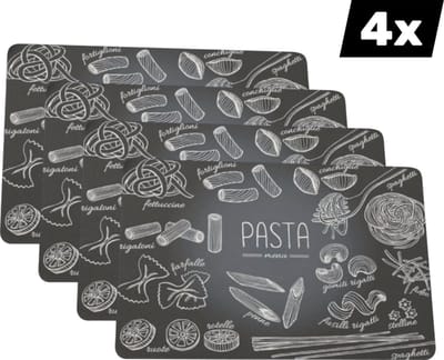 4xPLACEMAT PASTA MENU - ANTI-SLIP - 30x45CM - Hittebestendig - Placemat Restaurant - Anti-slip Onderlegger - Placemat - Set van 4