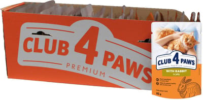 Natvoer Katten Club 4 Paws - Konijn in Gelei - 24x85g, Volwassen Katten, Omega 3 & 6