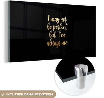MuchoWow® Glasschilderij 40x20 cm - Schilderij acrylglas - Zelfvertrouwen - Goud - Zwart - Foto op glas - Schilderijen