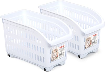 Plasticforte opberg Trolley Container - 2x - wit - wieltjes - L30 x B15 x H18 cm - kunststof