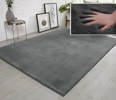 Flycarpets Fluffy Hoogpolig Super Zacht Effen Vloerkleed - Grijs - 80x150 cm