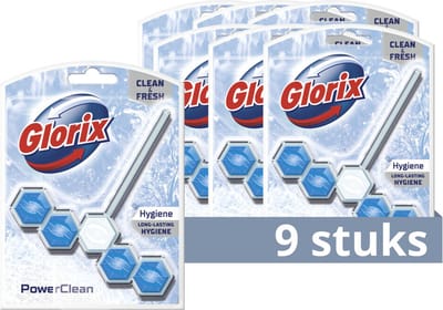 Glorix Toiletblok Power Clean Hygiëne - 9 x - Voordeelverpakking