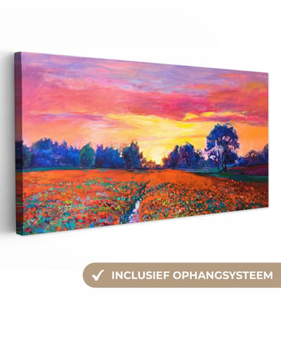Canvas - Schilderij - Bloemen - Natuur - Olieverf - 40x20 cm - Canvas natuur - Canvas doek - Muurdecoratie