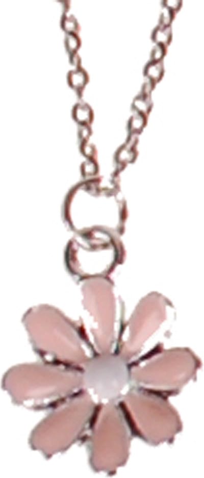 Kinderketting RVS 45cm - Hangertje Roze Emaille Bloemetje Zilverkleurig 1,5cm