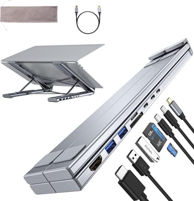 ANMI® Laptop Standaard Docking Station - 8-in-1 USB-C Hub met 4K HDMI, 100W PD, USB 3.0, SD/TF Kaartlezer - Office Verstelbare Laptopstandaard - Voor MacBook, Dell, HP, Lenovo, ASUS
