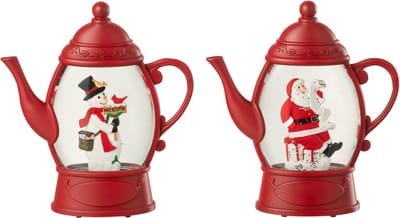 J-Line hanger Sneeuwbol Theepot - kusntstof - rood - 2 stuks