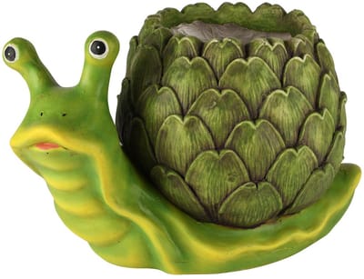 Dekoratief | Bloempot slak m/artichock, groen, magnesium, 36x23x22cm | A260507