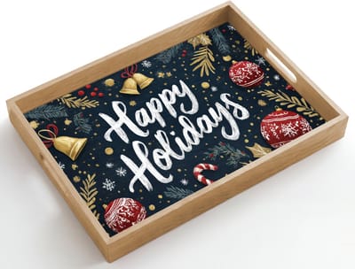 Dienblad hout 50x35 cm - Schootdienblad - Feestelijk - Kerstgroet - Kleurrijk - Borrelplank rechthoek - Plateau dienbladen