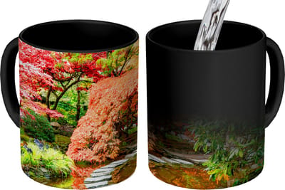Magische Mok - Foto op Warmte Mokken - Koffiemok - Bomen - Japans - Stenen - Pad - Natuur - Magic Mok - Beker - 350 ML - Theemok