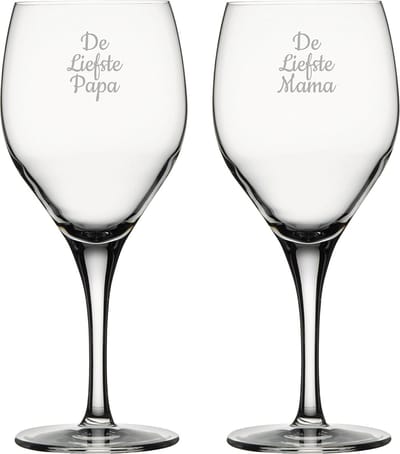 Gegraveerde Rode wijnglas 42,5cl De Liefste Mama-De Liefste Papa