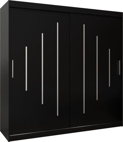 InspireMe - Kledingkast met 2 schuifdeuren, Modern-stijl, Een kledingkast met planken (BxHxD): 200x200x62 - MALTESE 200 Zwart Mat