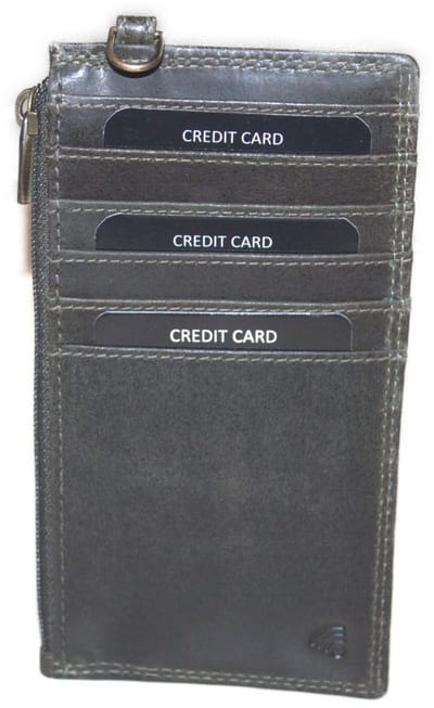 Oi retro groene leren pasjeshouder lang met rits / zeer dun creditcardmapje / plat lang pasjesmapje met ritsvak /beveiligd tegen skimmen / retro groen leer / 560Green NR