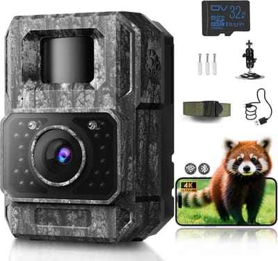 Wildcamera Nachtzicht - Buiten Camera - Dieren Observeren - 4K 64MP WiFi Bluetooth - IP66 Waterdicht - Grijs