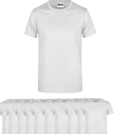 James & Nicholson 10 Pack Witte T-Shirts Heren, 100% Katoen Ronde Hals, Ondershirts Maat S