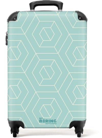 NoBoringSuitcases.com - Koffer - Mintgroene achtergrond met crème lijnen - Past binnen 55x40x20 cm en 55x35x25 cm - Trolley handbagage - Valiezen met wieltjes volwassenen - Reiskoffer op wielen - Rolkoffer lichtgewicht