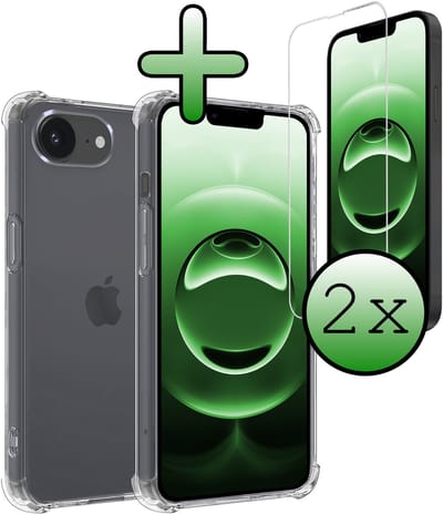 Hoesje Met Screenprotector - 2 Stuks - Geschikt voor Apple iPhone 16e - Sterk & Shockproof - Siliconen Case - Back Cover - Telefoon Hoes - Shock Proof - Transparant