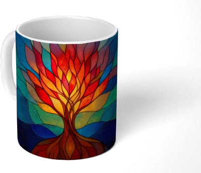 Mok - Koffiemok - Sierglas - Boom - Rood - Vlakken - Mokken - 350 ML - Beker - Koffiemokken - Theemok