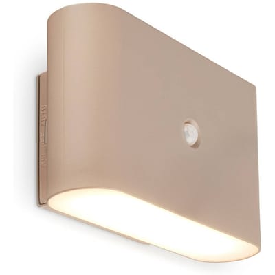 BRILONER Chet – LED Wandlamp oplaadbaar – zonder stroom & boren – met bewegingssensor – warm wit licht – met kleefpad – beige – 16 x 9,5 x 6,5 cm