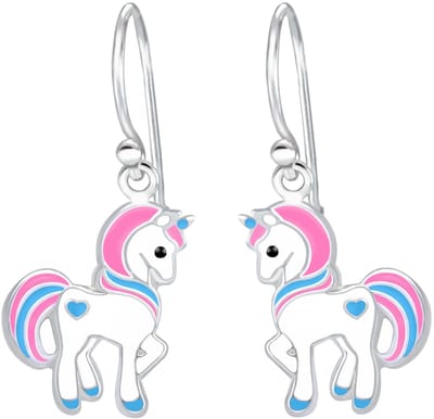 Joy|S - Zilveren pony oorbellen - eenhoorn oorhangers - unicorn pastel