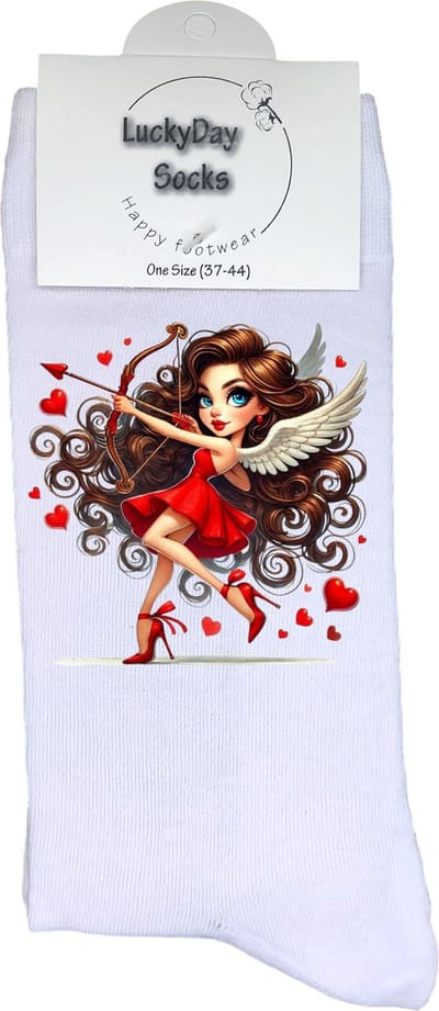 Cupido - Valentijn sokken - Grappige sokken - Leuke sokken - Hem Haar sokken - Vrolijke sokken - Sexy - Valentijn Cadeau - Vaderdag - Moederdag - Verjaardag cadeau - Hartjes - Kerst cadeau - Leuk Cadeau - Sokken maken Happy - 37-44 - Verliefd