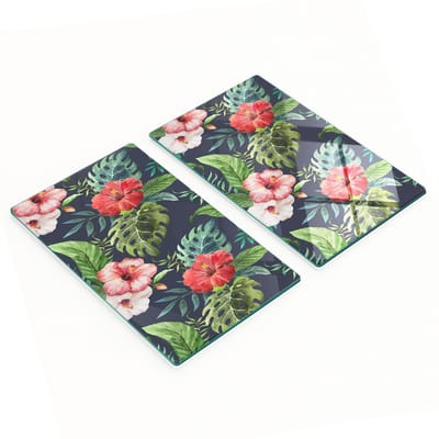 Glazen snijplanken met tropische bloemenprint, 2x30x52 cm