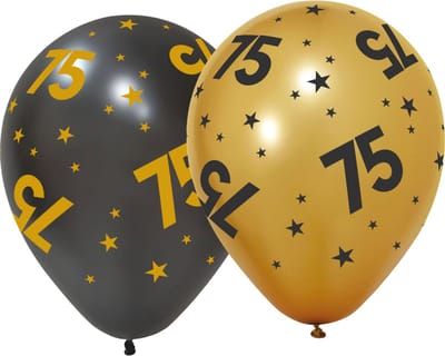 6 Ballonnen 12" 3 met goud / 3 zwart 75 jaar Golden Celebrations - Versiering Slinger Feestdecoratie Decoratie Verjaardag Jubileum Ballon Feest