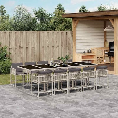 vidaXL - 11-delige - Tuinset - met - kussens - poly - rattan - lichtgrijs