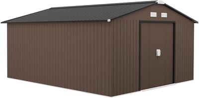 Outsunny-Gerätehaus-Stahl-386L x 340B x 200H cm-Braun