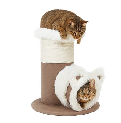 Nobleza Krabpaal - Katten krabmeubel - Uniek fluffy kattenmeubel - Krappaal met holletje - Luxe krabpaal - Beige - Hoogte 54 cm