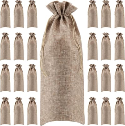 24 Stuks Jute Wijn Geschenkzakken 15 x 35 cm met Trekkoorden voor Bruiloft, Feest en Thuisopslag, Duurzaam en Milieuvriendelijk
