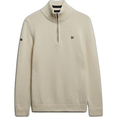 Superdry trui creme half zip katoen gebreid met boord