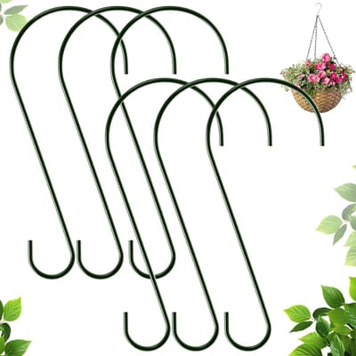 6 Stuks Extra Grote Boomtakhaken, 30,5 CM, Donkergroen, Vogelvoederhaken | Roestbestendige Metalen S-Vormige Haak, Utility S-haken Grote, voor Vogelvoederbakken, Plantenpotten, Lantaarns, Ornamenten