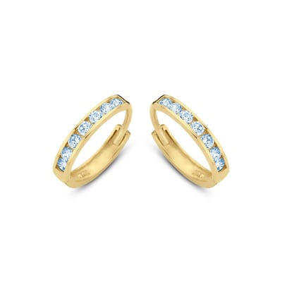 New Bling 9NBG-0588 Gouden Oorringen met Zirkonia Steentjes - Licht Blauw - 11x1,9mm - 14 Karaat - Goud