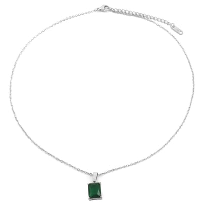 Ketting met Zirkonia - RVS - Lengte 39-44 cm - Zilverkleurig en Groen