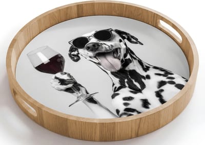 Dienblad rond 40x40 cm - Schootdienblad hout - Zonnebril - Dalmatiër - Wijnglas - Tong - Borrelplank rechthoek - Plateau houten dienbladen