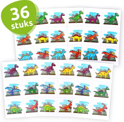 Isa's Friends® - Tattoo's kinderen 36 stuks - Uitdeelcadeau Dino's - Traktatie - Tijdelijke tattoo - Plak tattoo's