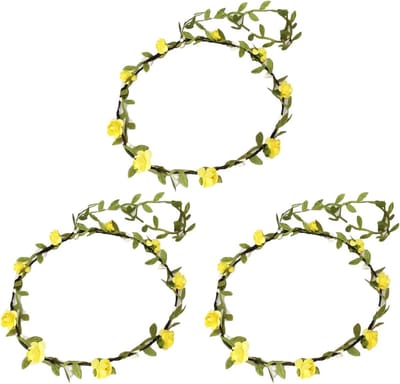 Bloemenkrans Dames - Bloemenkroon Hoofdtooi - Feestelijke Gelegenheden - Handgemaakt met Pruimenbloesem - Diameter 18-20cm - Geel