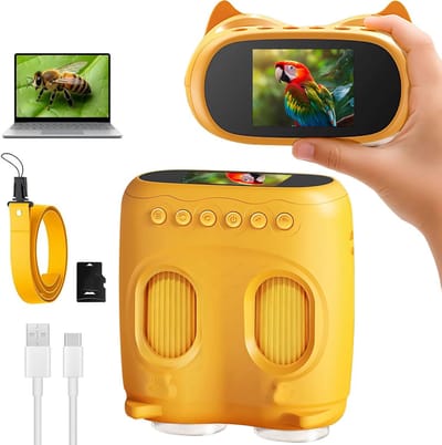 Microscoop - Microscoop voor kinderen - microscoop digitaal - 2-in-1 Kindermicroscoop & Verrekijker - 1000x Vergroting - 2-Inch-IPS-Scherm - Digitale-Microscoop-met-Foto-&-Video - Inclusief-32GB-SD-Kaart - Geel