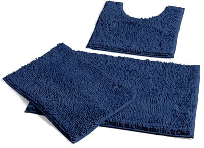 Badkamertapijten Set - Badmatten Shaggy - Douche en Bad - Antislip en Zacht - 3-delig 50x76cm - Blauw