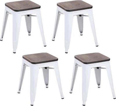 MAT WIT METALEN KRUK MET HOUTEN ZITTING 39X39XH46CM