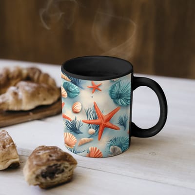 Magische Mok - Foto op Warmte Mokken - Koffiemok - Zeesterren - Schelpen - Illustratie - Zand - Magic Mok - Beker - 350 ML - Theemok