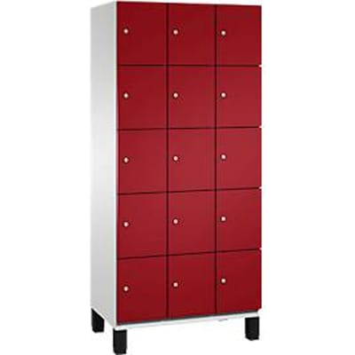 C+P Cambio lockerkast, 3 vakken, 15 vakken, op poten, B 900 x D 525 x H 1980 mm, lichtgrijs/ruinrood
