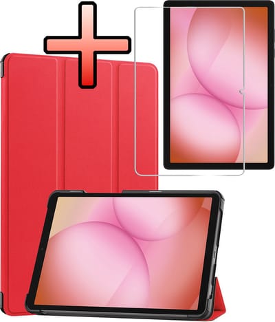 Hoes - Geschikt voor Samsung Galaxy Tab A11 Plus - Met Screenprotector - Trifold Bookcase - Hard Cover - Hardcover Book Case - Tablet Hoesje - Rood
