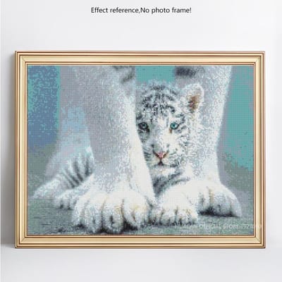 Peinture Diamant 5D Animal Chat Et Tigre Broderie Ronde Complète Vente Image Strass 20X30 gray