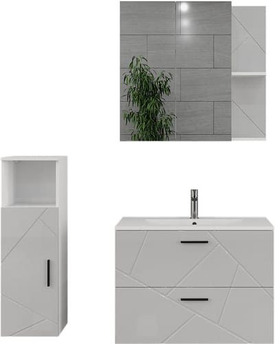 Vicco Badkamermeubelset Irma, Wit/Wit Hoogglans, 4-delig