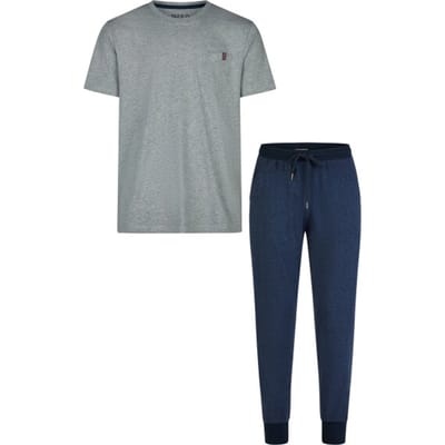 Phil & Co Essential Heren Pyjama Set Korte Mouw Grijs/Blauw - Maat M