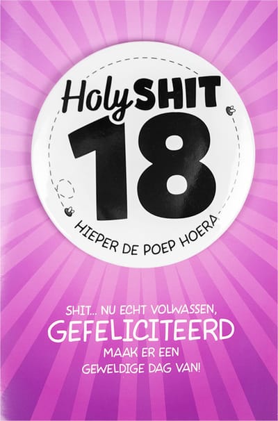 Shit wat een superleuke button | Wenskaart | 18 jaar