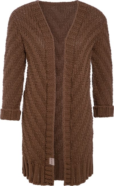 Knit Factory Sally Gebreid Dames Vest - Grof gebreid bruin damesvest - Cardigan voor de herfst en winter - Middellang vest reikend tot boven de knie - Tobacco - 36/38