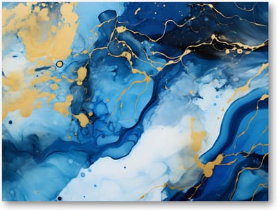 Aqua blauw goud marmer - Marmerpatroon - 40x30 Canvas Liggend - Minimalist